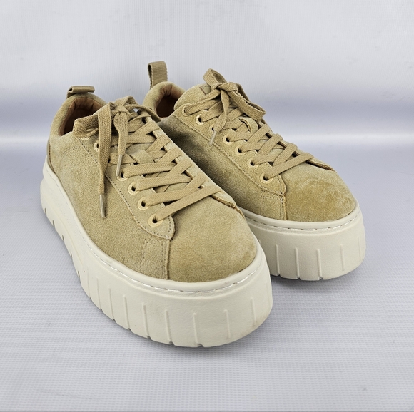 J/SLIDES Shoes - J/Slides Women's Roger Platform Sneakers Sand Suede 7.5